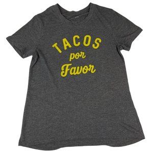 Jerry Leigh Women's T Shirt L Grey Polyester Rayon Graphic Funny Tacos Por Favor